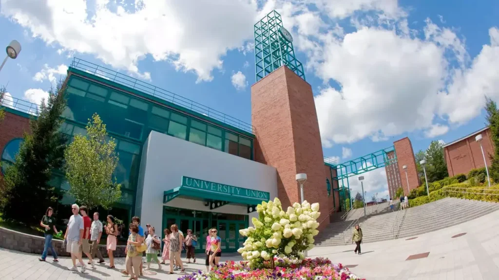 Binghamton University SUNY campus with modern buildings – featured in rolling admission universities in USA for international students