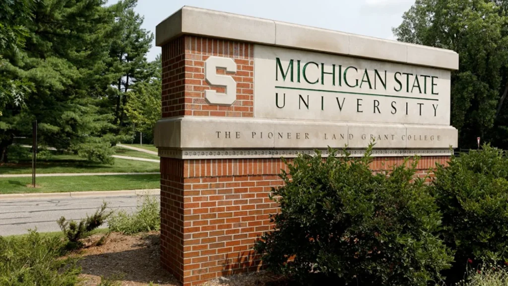 Michigan State University campus one of the rolling admission universities in usa for international students, building view in fall season