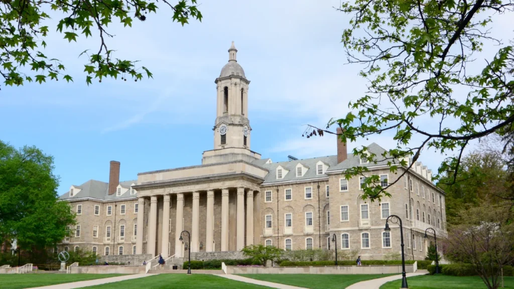 Aerial view of Penn State campus, a popular choice among rolling admission universities in USA for international students